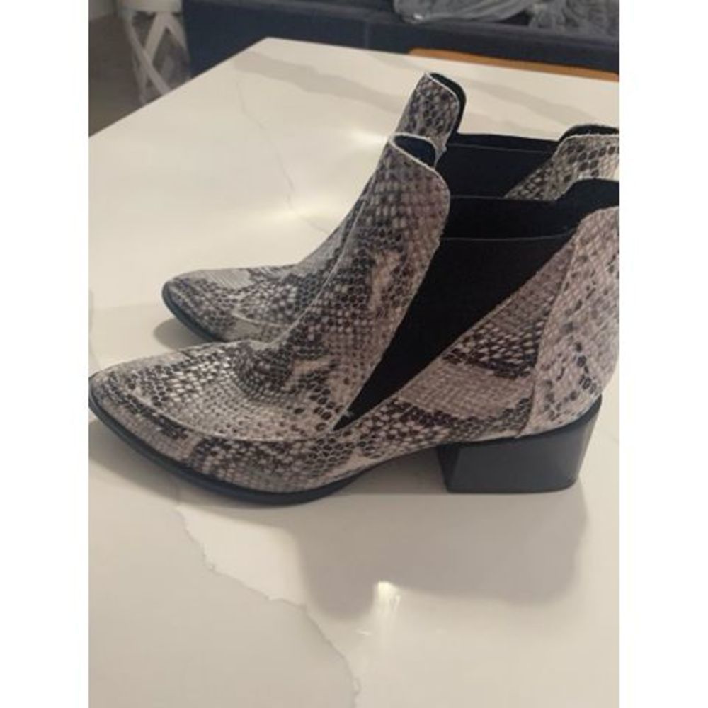 Snakeskin block heel booties 8